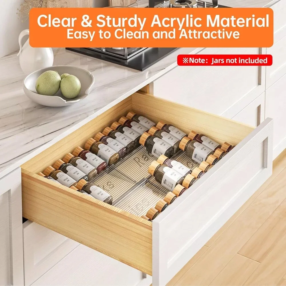 Spice Drawer Organizer, 2 Tier- 2 Pack Clear Acrylic Seasoning